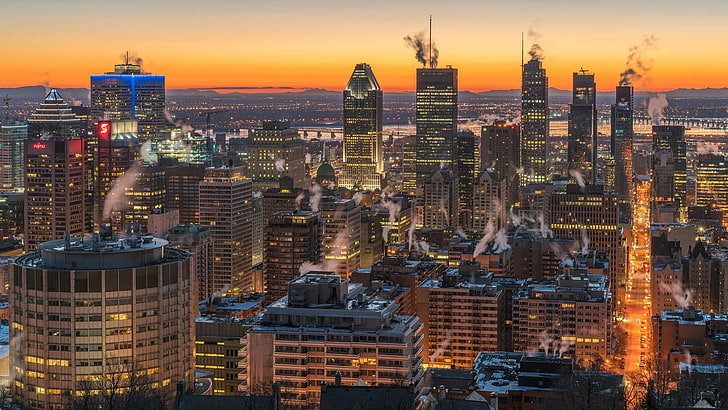 Montreal, Stadtbild, Stadt, Skyline, Metropole, Wolkenkratzer, Hochhaus, Himmel, Quebec, Dämmerung, Innenstadt, Kanada, Abend, HD-Hintergrundbild