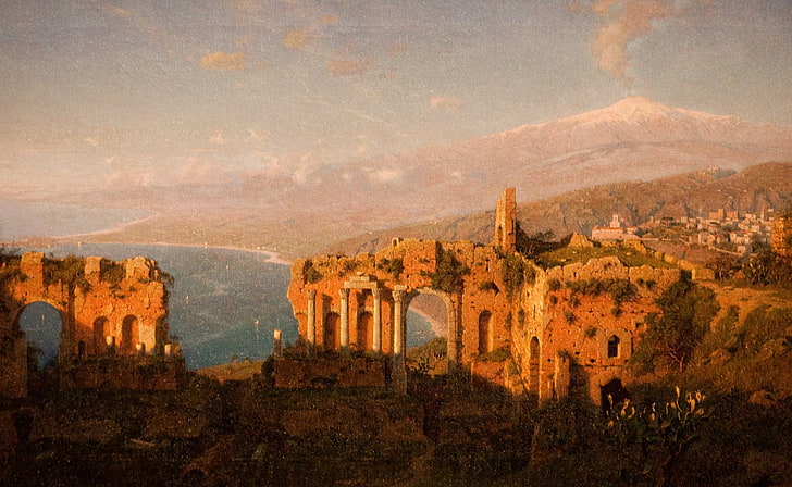De Young Museum   Fine Art, brown castle ruins, Artistic, Drawings, California, Painting, united states, san francisco, Golden Gate Park, United States of America, Haseltine, Sicily, Taormina, William Stnaley Haseltine, de Young, de Young Museum, HD wallpaper