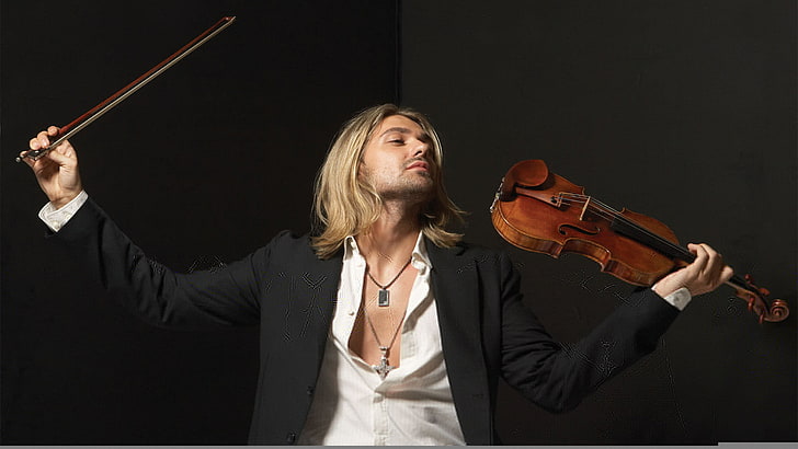 brown violin with bow, violin, jacket, musician, violinist, bow, david garret, David Garrett, HD wallpaper