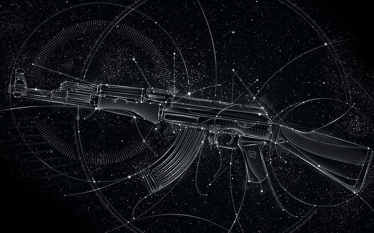 AK-47 ، رسم تخطيطي لبندقية هجومية ، فن رقمي ، 1920x1200 ، سلاح ، AK-47 ، كلاشينكوف، خلفية HD