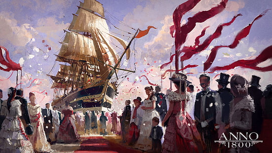  artwork, digital art, ship, sailing ship, video games, Anno 1800, HD wallpaper HD wallpaper