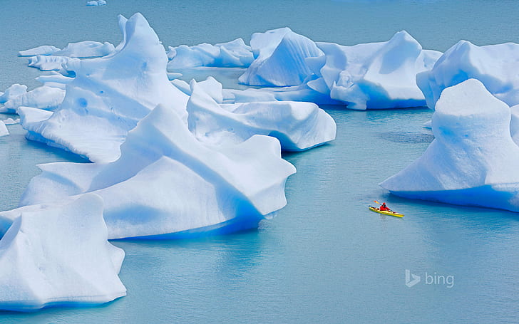 ice, iceberg, Chile, kayak, Gray Lake, Torres del Paine National Park, HD wallpaper