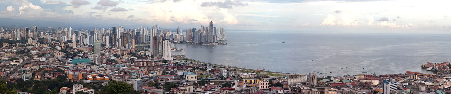 град, троен екран, Панама Сити, HD тапет HD wallpaper