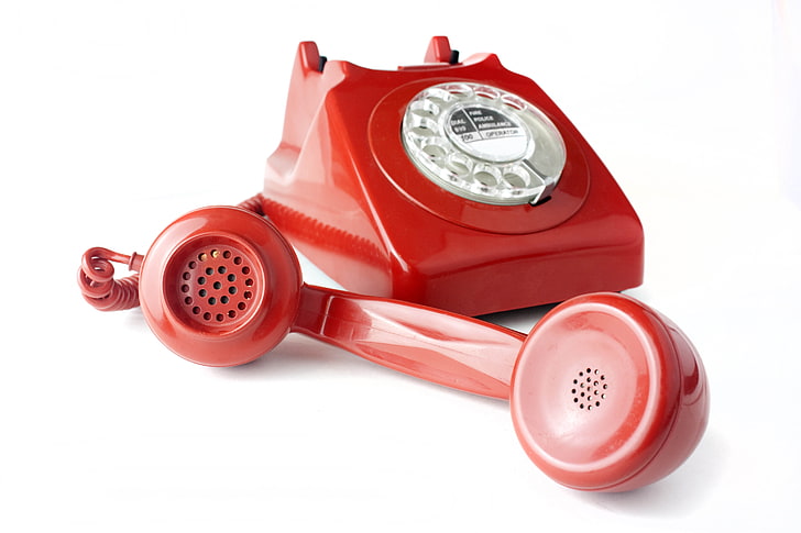 red rotary telephone, phone, handset, relationship, white background, HD wallpaper