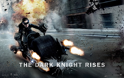 La película The Dark Knight Rises, The Dark Knight Rises, Catwoman, DC Comics, Batpod, Anne Hathaway, películas, Selina Kyle, Batman, Fondo de pantalla HD HD wallpaper
