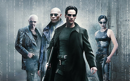 The Matrix poster, The Matrix, film, Neo, Keanu Reeves, Morpheus, Carrie-Anne Moss, Laurence Fishburne, trinity (film), Cypher, Joe Pantoliano, Sfondo HD HD wallpaper