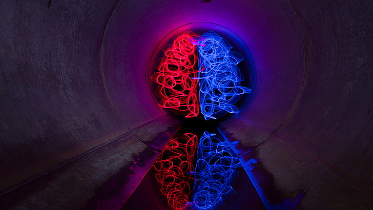 light drawing, light painting, reflection, abstraction, tunnel, artistic, photography, HD wallpaper