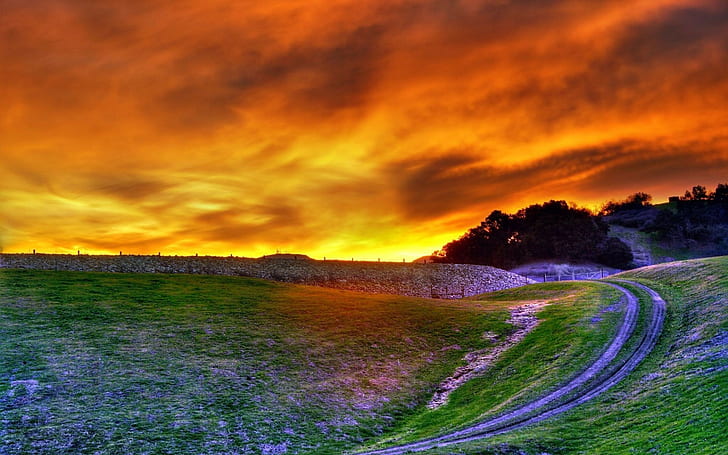 Naturlandschafts-Sonnenunterganghügel, HD-Hintergrundbild