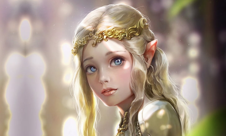 эльфийская иллюстрация, девушка, эльф, фэнтези, арт, принцесса, эльфийская принцесса, голубоватая соль, HD обои