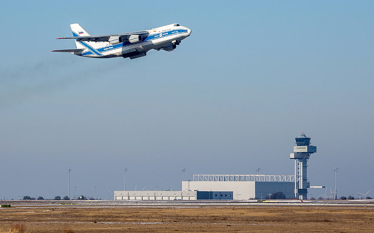 the plane, transport, Antonov, heavy, far, takes off, An-124, HD wallpaper