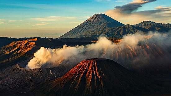 вершина горы, вулкан, пейзаж, природа, гора Бромо, Индонезия, HD обои HD wallpaper