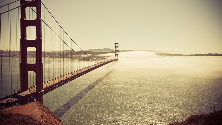Мост Золотые Ворота, Мост Золотые Ворота, Сан-Франциско Калифорния, мост, Сан-Франциско, Мост Золотые Ворота, США, море, вода, архитектура, HD обои