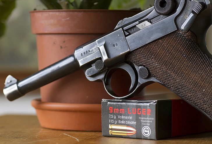 pistola Luger nera, pistola, armi, parabellum, P08, Luger, Sfondo HD