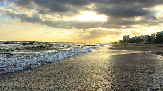 плажове, 3840x2160, море, залез, облак, небе, пясък, бряг, HD, 4K, HD плаж а, HD тапет HD wallpaper