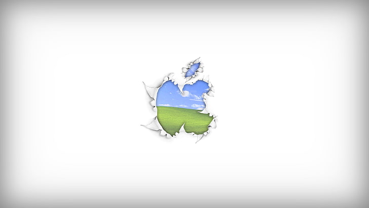 логотип сине-зеленого яблока, белый, яблоко, окна, HD обои