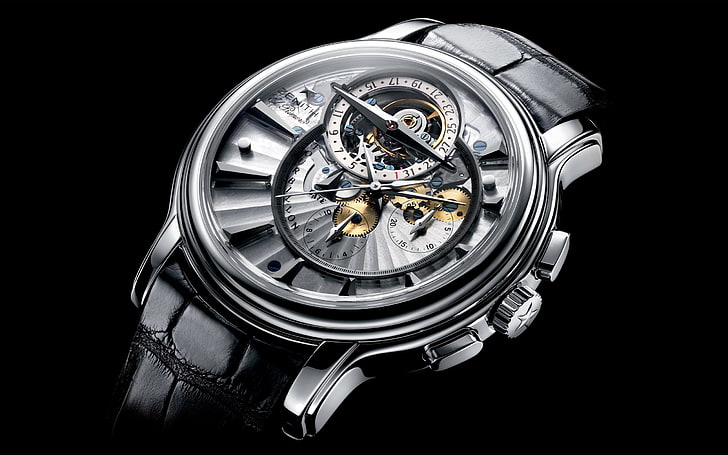 okrągły srebrny chronograf, czas, zegarek, zenit, Tapety HD