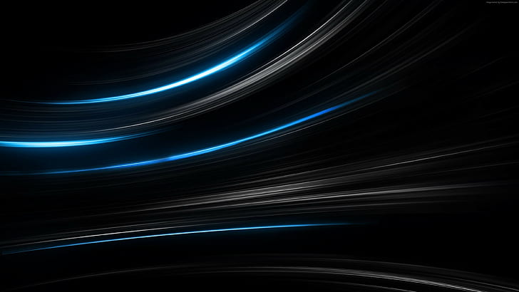 black, 4K, blue, lines, HD wallpaper