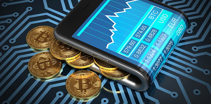 smartphone, coins, bitcoin, btc, HD wallpaper