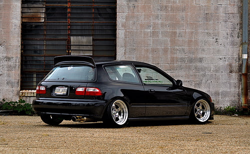 black Honda Civic 3-door hatchback, Honda, Civic, Stance, Low, BellyScrapers, CCW, eg6, HD wallpaper HD wallpaper