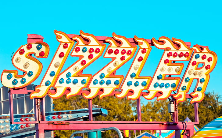 Sizzler, Sizzler tända skyltar, Vintage, USA, USA, Amerikas förenta stater, Califorina, San Mateo, San Mateo County Fair, South Bay, HD tapet