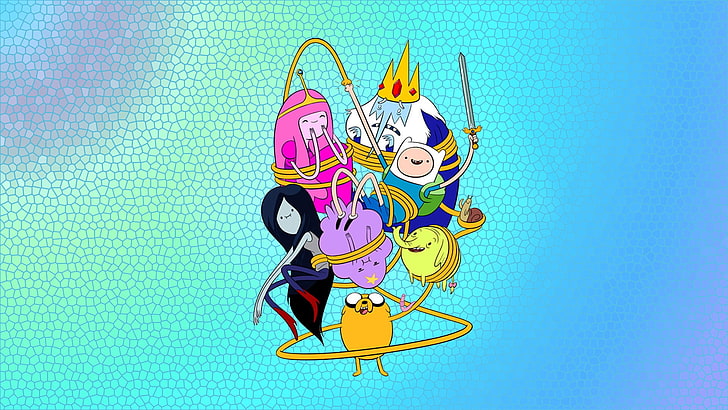 Ilustracja Adventure Time, Adventure Time, Marceline the vampire queen, Princess Bubblegum, Ice King, Jake the Dog, Lumpy Space Princess, Finn the Human, Tapety HD