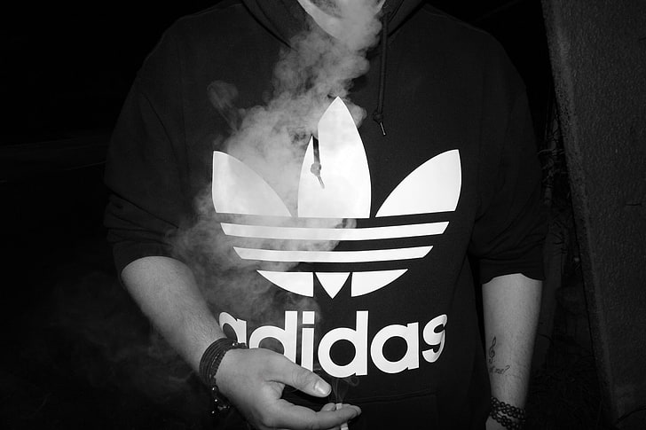 merokok, monokrom, Adidas, hitam, Wallpaper HD