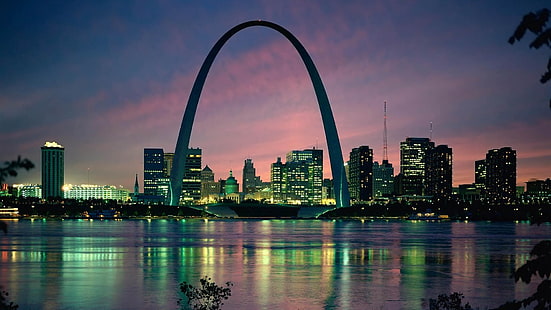 قوس البوابة ، قوس البوابة ، سانت لويس ، الولايات المتحدة الأمريكية ، القوس ، الجسر ، المبنى ، المساء، خلفية HD HD wallpaper