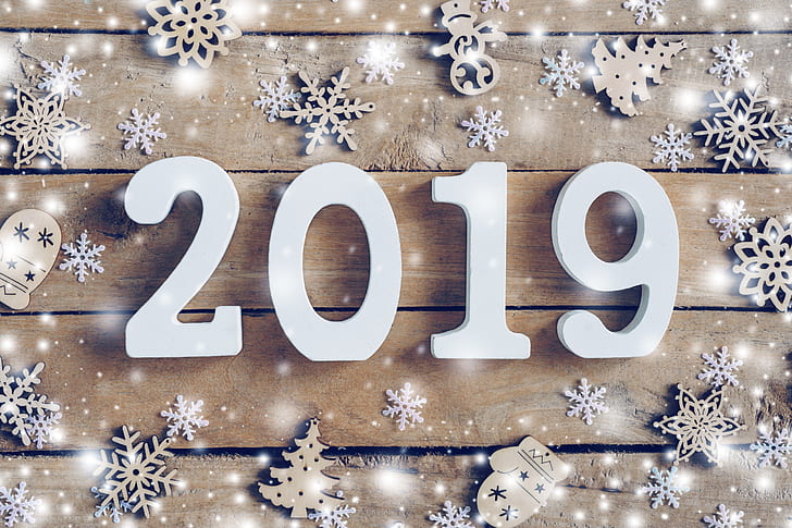 2019 (Year), Christmas, numbers, wood, HD wallpaper