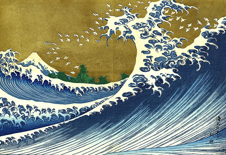Япония картини природа дървета вълни от голямата вълна от Канагава кацушика хокусай тридесет и шест гледки към природата дървета HD изкуство, природа, вълни, дървета, Япония, картини, голямата вълна от канагава, HD тапет