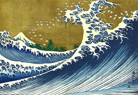 Japon peintures nature arbres vagues la grande vague de kanagawa katsushika hokusai thirtysix vues de nature arbres HD Art, nature, vagues, arbres, Japon, peintures, la grande vague de kanagawa, Fond d'écran HD HD wallpaper