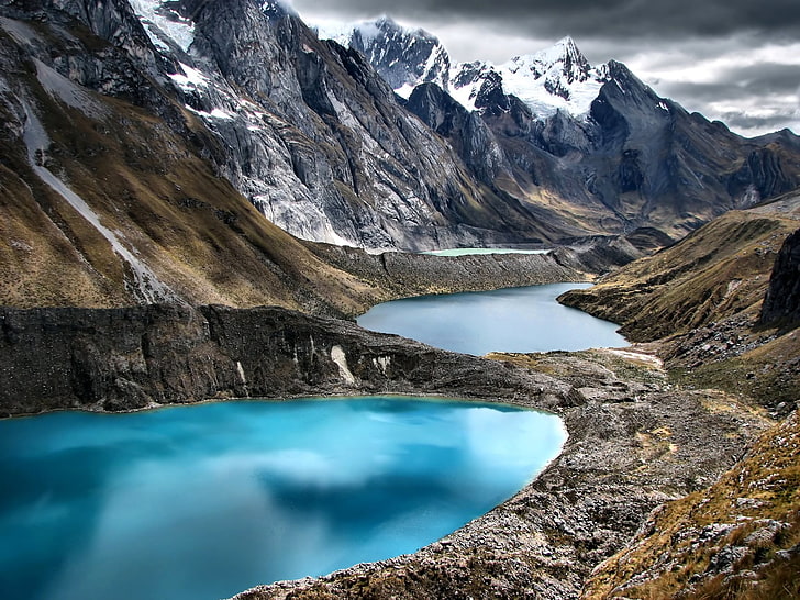 zdjęcie jeziora i góry w ciągu dnia, przyroda, krajobraz, woda, jezioro, odbicie, góry, chmury, Peru, śnieg, Tapety HD