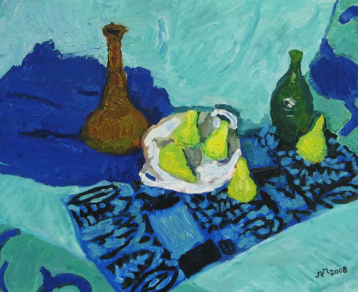2008, pitcher, still life, pear, Botica, The petyaev, blue towels, HD wallpaper