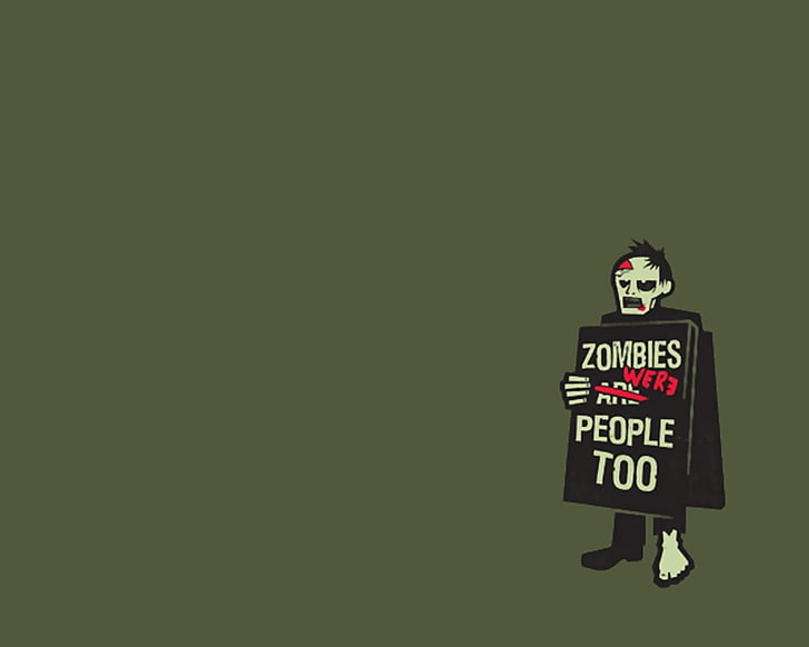 Zombies we are people too illustration, quote, humor, dark humor, minimalism, zombies, HD wallpaper