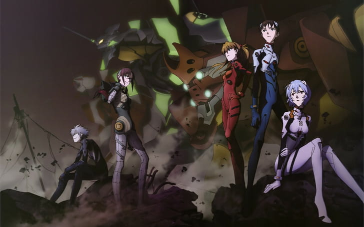 Kaworu Nagisa, Ikari Shinji, Asuka Langley Soryu, Ayanami Rei, EVA Unit 00, Neon Genesis Evangelion, EVA Unit 01, EVA Unit 02, Makinami Mari, Fond d'écran HD