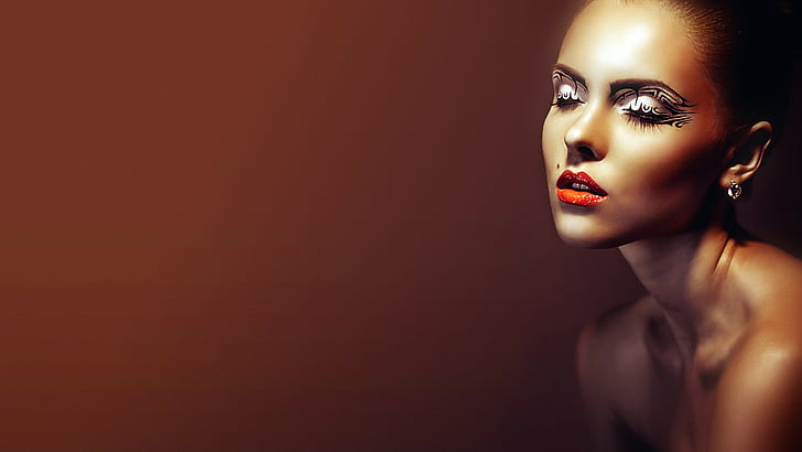 wanita, mata tertutup, wajah, potret, model, makeup, latar belakang sederhana, Wallpaper HD