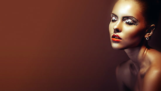 Frauen, geschlossene Augen, Gesicht, Porträt, Modell, Make-up, einfacher Hintergrund, HD-Hintergrundbild HD wallpaper