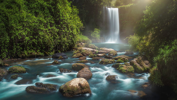 nature, cascade, rivière, pierres, Fond d'écran HD