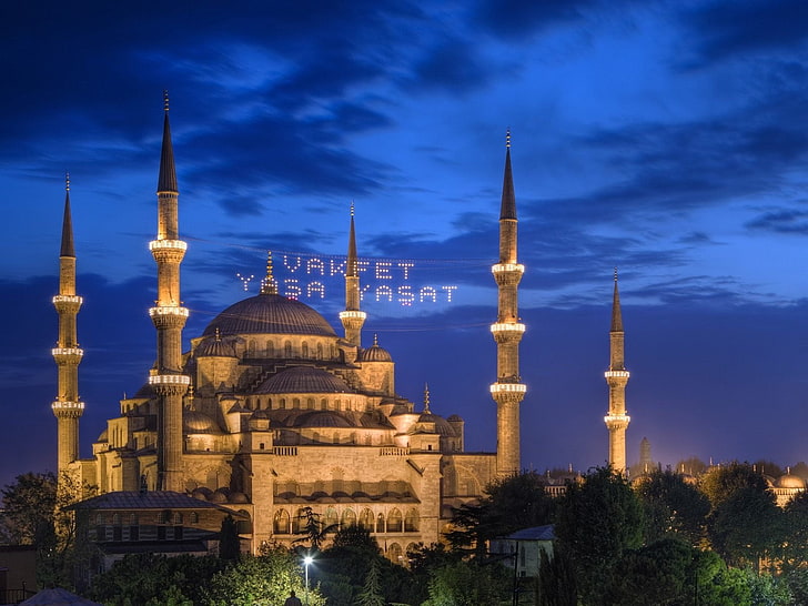 Мечети, Собор Святой Софии, Архитектура, Мечеть, Ночь, Турция, HD обои