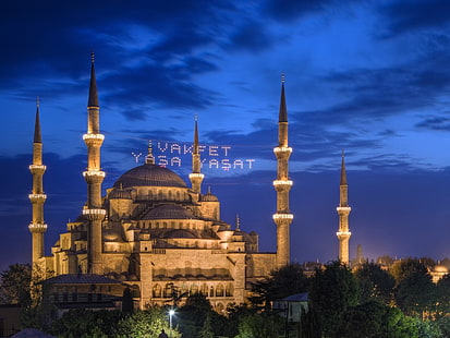 Moskéer, Hagia Sophia, arkitektur, moské, natt, Turkiet, HD tapet HD wallpaper