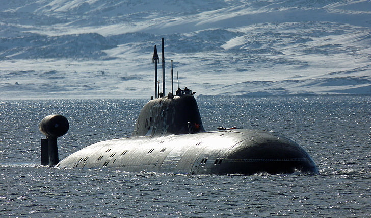 gray submarine, boat, Navy, underwater, Russia, Project 971, HD wallpaper