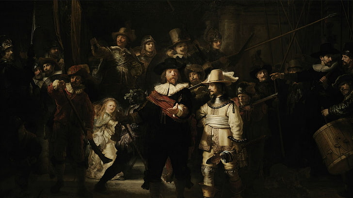 night, painting, rembrandt, watch, HD wallpaper