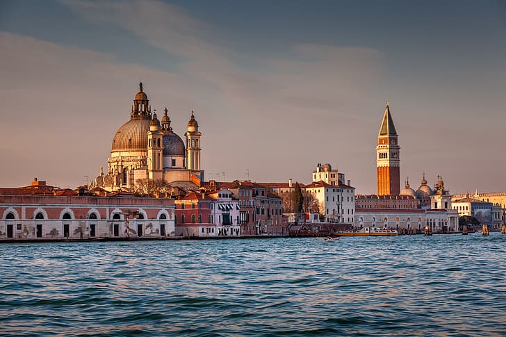 Italy, Venice, evening, panorama view, Santa Maria della Salute Church, HD wallpaper