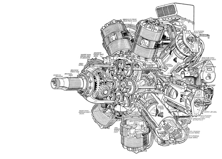 bosquejo gris del motor, motores, avión, fondo blanco, bocetos, ingeniería, engranajes, monocromo, esquemático, Fondo de pantalla HD