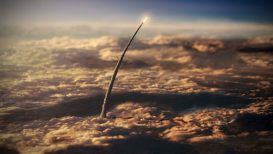 clouds, rocket, space launch system, sky, cloud, atmosphere, atmosphere of earth, horizon, sunlight, space launch, rocketology, sls, nasa, spacex, rocket launch, HD wallpaper HD wallpaper