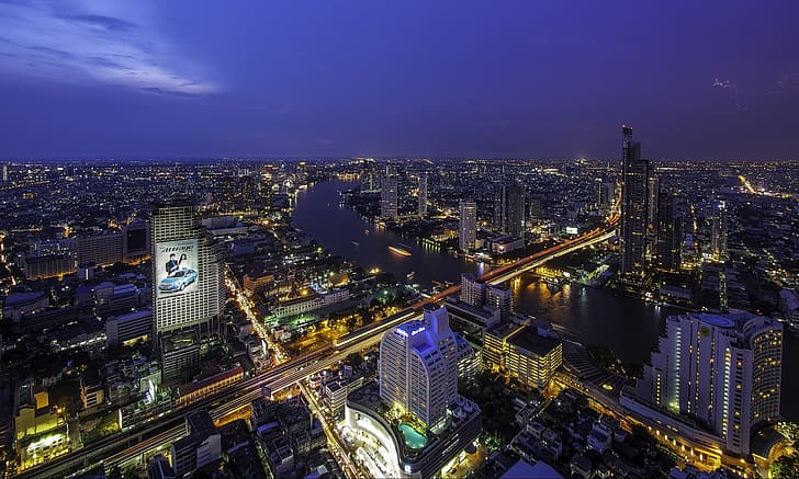 night, lights, Bangkok, Thailand, megapolis, Khan Na Yao, HD wallpaper