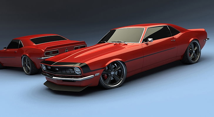Chevy Camaro Classic Cars, two classic red coupe, Motors, Classic Cars, Classic, Cars, Chevy, Camaro, HD wallpaper
