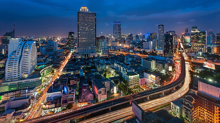 high-rise buildings, cityscape, building, lights, Bangkok, HD wallpaper
