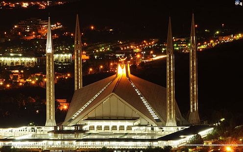 Architektur, Gebäude, Faisal, Islam, Moschee, Moscheen, Nacht, HD-Hintergrundbild HD wallpaper