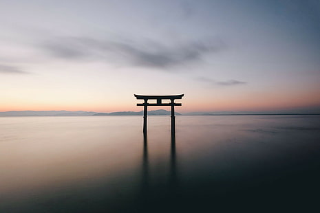 Gates, landscape, Monuments, reflection, sea, Torii, HD wallpaper HD wallpaper