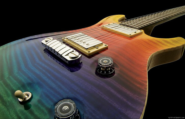 Rainbow guitar, music, guitar, rainbow, HD wallpaper